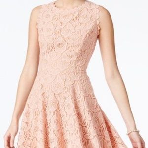 Peach lace fit and flare dress